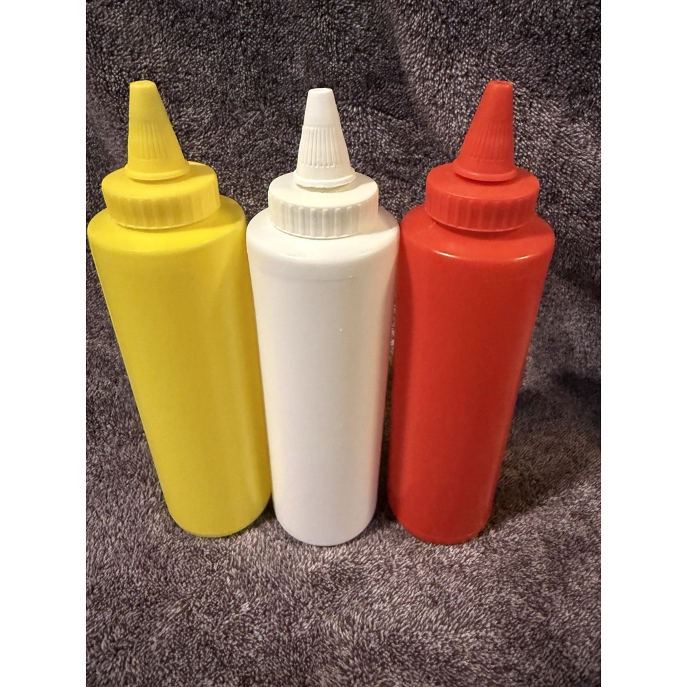 Tablecraft 3-Piece Nostalgia Squeeze Bottle Set, 12 ounce Containers NEW - Picture 3 of 3